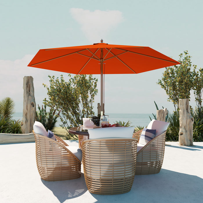 2.5m Wooden Garden Parasol Orange Sun Shade Outdoor Patio Umbrella by Outsunny