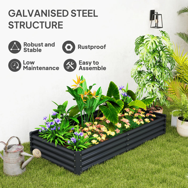 Raised Garden Bed 180 x 90cm Metal Planter Box Ideal for Vegetables and Herbs Grey AOSOM