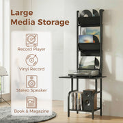 Tall Media Stand for Organising Vinyl Records and CDs with Space Saving Vertical Design Black Homcom