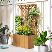 Wooden Planter with Trellis Raised Garden Bed with Liner for Vegetables and Flowers by Outsunny