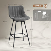 Set of 2 Faux Leather Swivel Bar Stools with Adjustable Height for Kitchen Island Grey