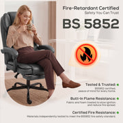 Reclining Office Chair with Adjustable Height and Footrest for Comfortable Home Working Grey Black Homcom