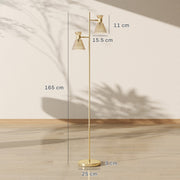 Modern Floor Lamp with Adjustable Dual Heads and Floral Glass Shades for Living Room Gold