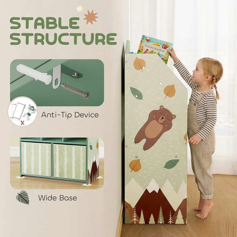 Kids Storage Shelf with Book Display and Drawers for Easy Organisation Green AOSOM
