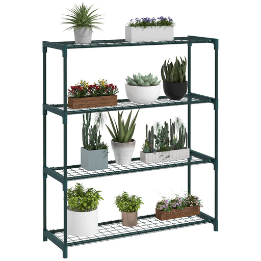 Black Four Tier Steel Plant Stand Indoor Outdoor Garden Storage Shelf by Outsunny