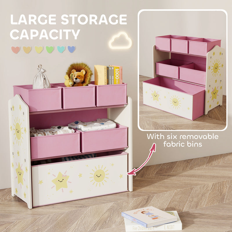 3 Tier Kids Toy Storage Unit with 6 Removable Bins Ideal for Bedroom or Playroom Pink 63 x 30 x 66cm