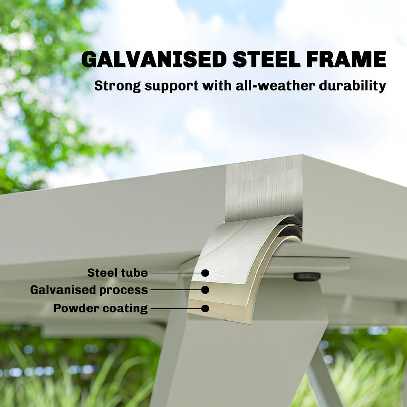 Garden Dining Set for 6 with Stacking Chairs and Weatherproof Steel Frame, Light Grey