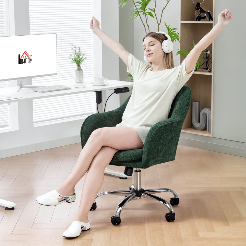 Dark Green Velvet Swivel Office Chair with Padded Seat and Adjustable Height Support