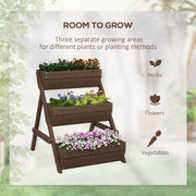 3 Tier Wooden Raised Garden Bed 66L for Flowers Vegetables and Herbs by Outsunny