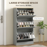 Slim 3 Drawer Shoe Storage Cabinet for Hallway or Entryway with Modern Design Grey