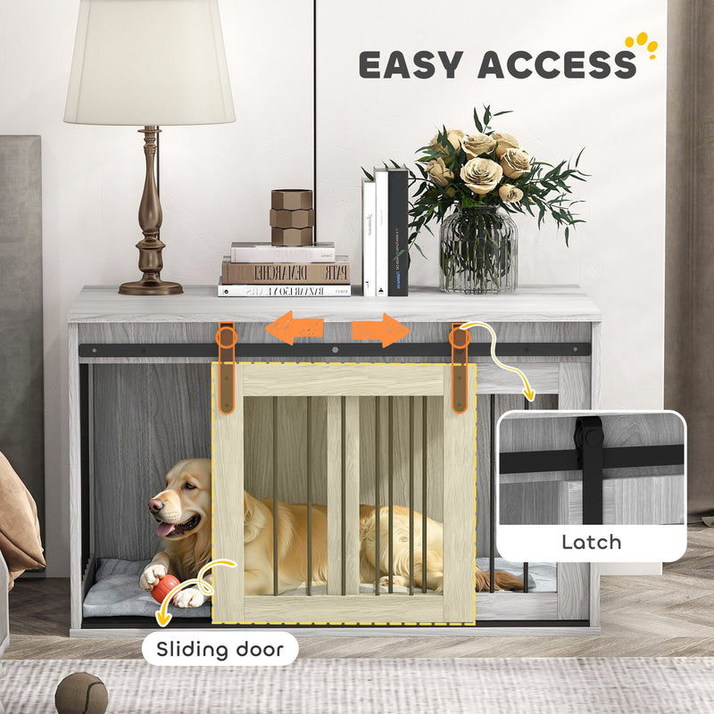 Large Dog Crate Furniture with Removable Cushion and Wide Top Surface for Storage Grey