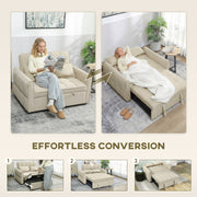 Sofa Bed, 3-in-1 Light Brown 2 Seater Pull Out Sofa Bed With Adjustable Backrest And Pillows For Small Spaces