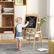 3 in 1 Kids Art Easel with Paper Roll and Storage Baskets for Ages 3 to 6, Natural Wood Finish