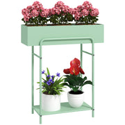 Green 2 Tier Metal Plant Stand with Drain Holes for Indoor and Outdoor Use by Outsunny