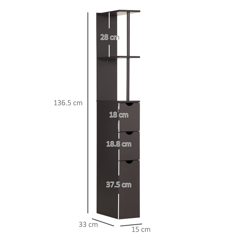Tall Freestanding Bathroom Storage Cabinet With Shelves and Drawers Brown by HOMCOM