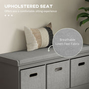 Three Drawer Shoe Storage Bench With Padded Seat Ideal For Hallway or Entryway Grey