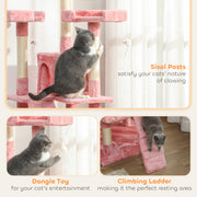 Pink Tall Cat Tree Tower With Scratching Posts And Hideaway For Indoor Cats