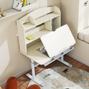 Height Adjustable Kids Study Desk With Tilt Top Storage Hutch And Pegboard Natural AOSOM