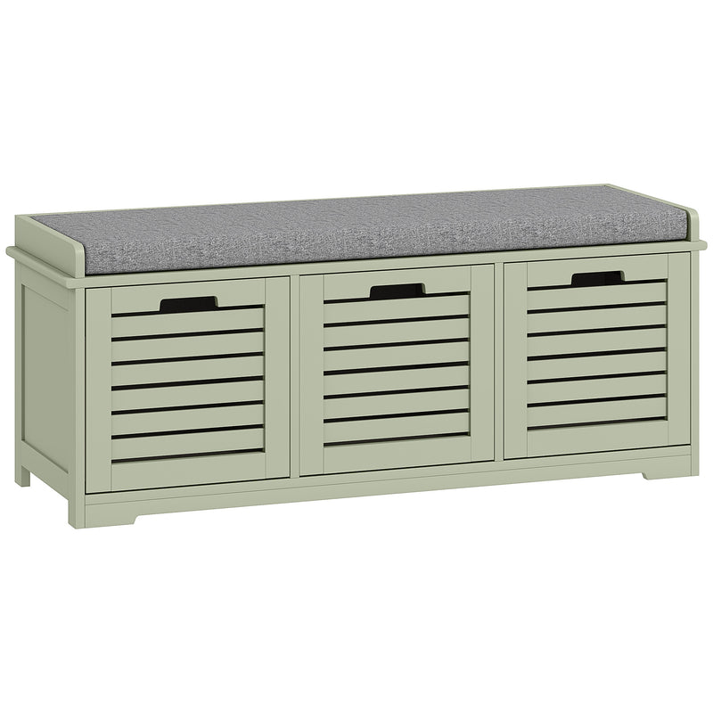 3 Drawer Green Shoe Storage Bench With Cushioned Seat Ideal For Hallway Or Entryway