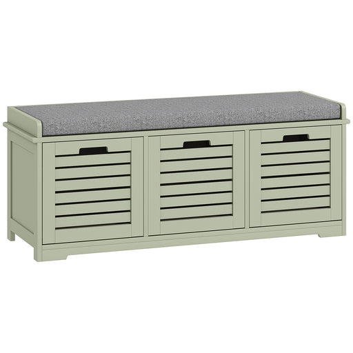 3 Drawer Green Shoe Storage Bench With Cushioned Seat Ideal For Hallway Or Entryway