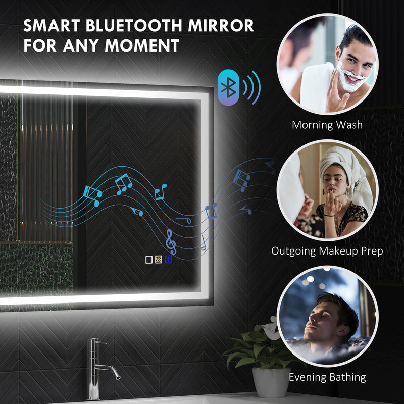 Silver LED Bathroom Mirror 60 x 80 cm with Bluetooth and Anti Fog Function by HOMCOM