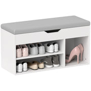 Cream White Entryway Shoe Storage Bench With Padded Seat and Hidden Compartments by HOMCOM