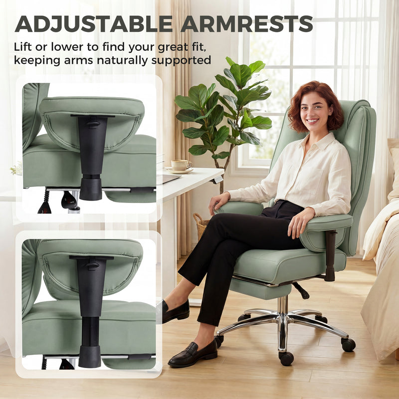 Ergonomic Office Chair with Reclining Footrest for All Day Comfort and Pet Friendly Faux Leather Green Homcom
