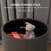 Round Ottoman Storage Stool with Padded Seat and Wood Legs for Living Room, Grey