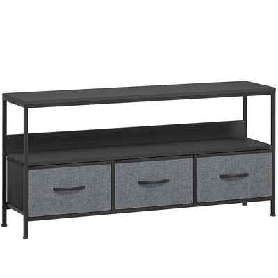 Black TV Stand Cabinet with 3 Foldable Fabric Storage Drawers for Living Room or Bedroom