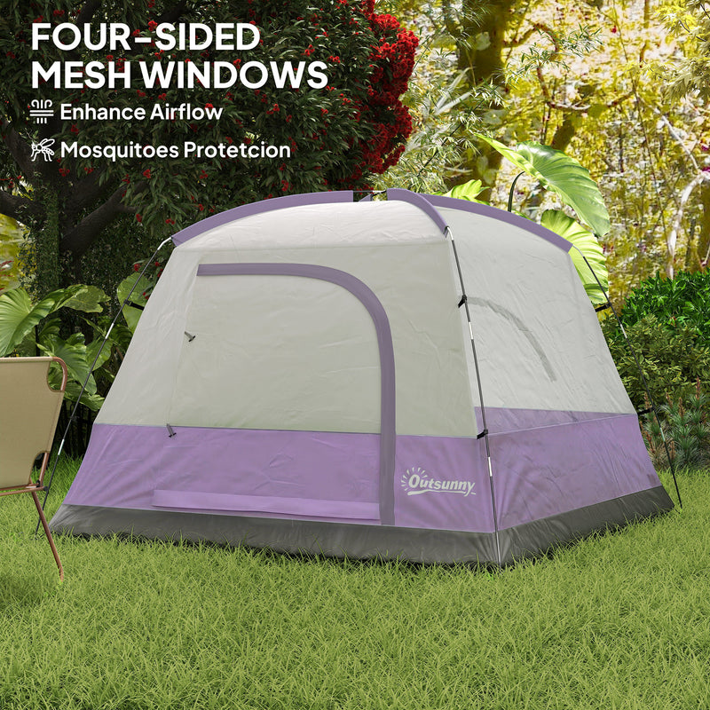 3 Person Waterproof Dome Tent for Quick Camping Shelter with Mesh Windows Purple Grey