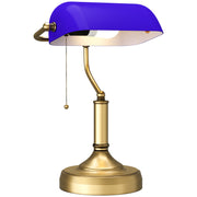 Antique Style Bankers Desk Lamp with Glass Shade Ideal for Home Office Lighting, Blue