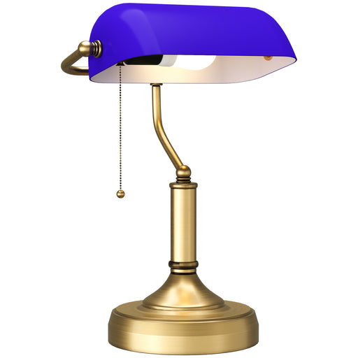 Antique Style Bankers Desk Lamp with Glass Shade Ideal for Home Office Lighting, Blue
