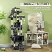 Multi Level Cat Tree Tower With Scratching Posts And Hideaway For Indoor Cats Grey