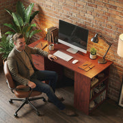 Home Office Computer Desk With Drawers and 3 Storage Shelves for Work or Study Walnut Brown AOSOM