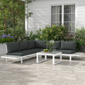 Metal Outdoor Furniture Set Reclining Corner Sofa With Table For Patio White & Grey Outsunny