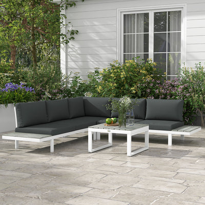 Metal Outdoor Furniture Set Reclining Corner Sofa With Table For Patio White & Grey Outsunny