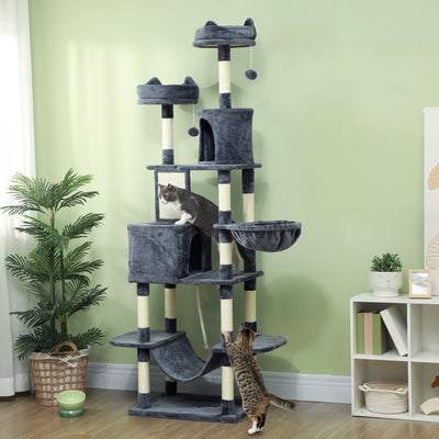 Multi Level Cat Tree Tower with Scratching Posts Beds Condos and Toys for Indoor Use, Dark Grey