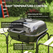 Portable Charcoal BBQ Grill with Large Cooking Area Shelves Wheels Lockable Lid by Outsunny
