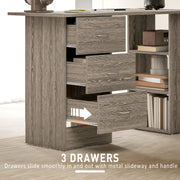 Computer Desk With Drawers and 3 Storage Shelves for Home Office Workstation, Grey