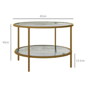 Gold Round Glass Coffee Table with Storage and Steel Frame for Modern Living Room Decor
