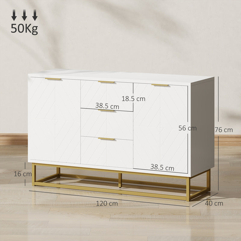 Modern Sideboard with 3 Drawers and Adjustable Shelves for Living Room Storage White