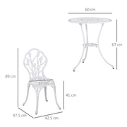 3 Piece White Aluminium Bistro Set with Table and Chairs for Garden or Balcony by Outsunny