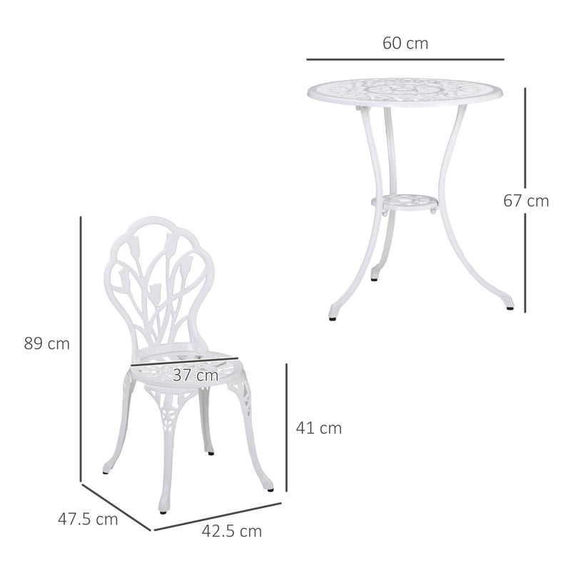 3 Piece White Aluminium Bistro Set with Table and Chairs for Garden or Balcony by Outsunny