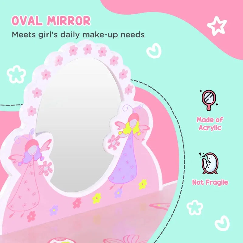 Childrens Dressing Table With Mirror, Fairy Theme