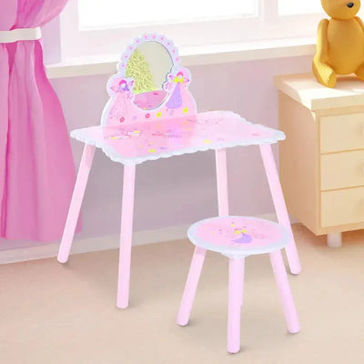 Childrens Dressing Table With Mirror, Fairy Theme Homcom