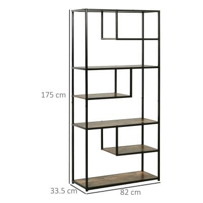 6-Shelf Wooden Bookcase Industrial Display Rack