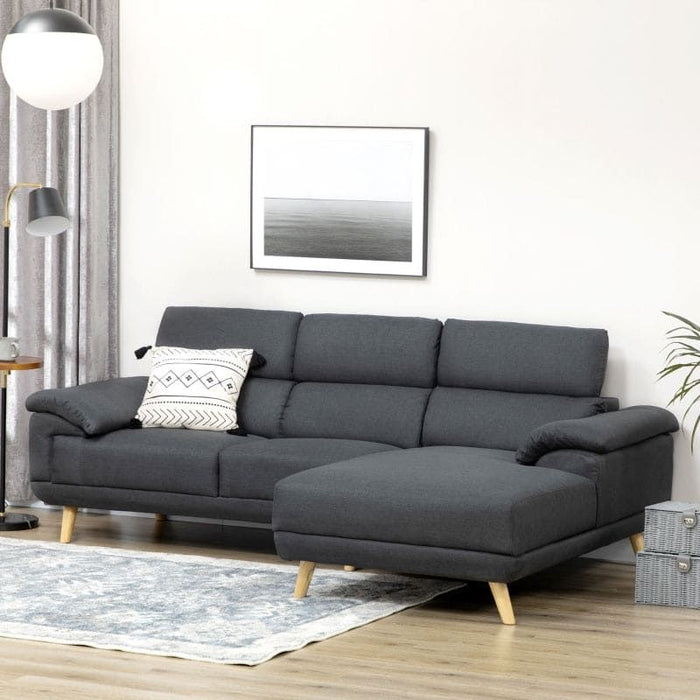 Dark Grey Fabric L Shaped 3-Seater Sofa