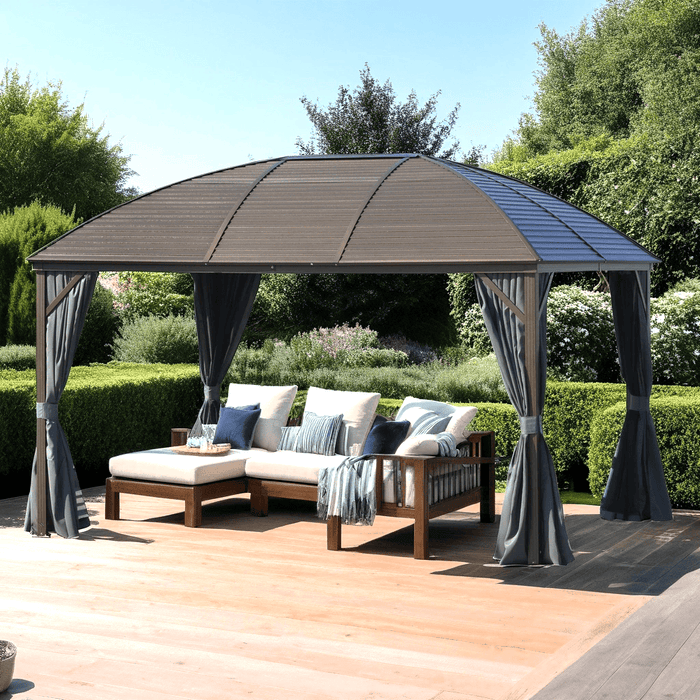 Premium Gazebo With Metal Roof, Privacy Curtains, 4x3, Brown