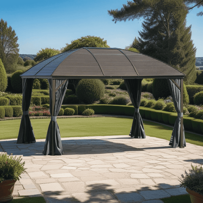 Premium Gazebo With Metal Roof, Privacy Curtains, 4x3, Brown