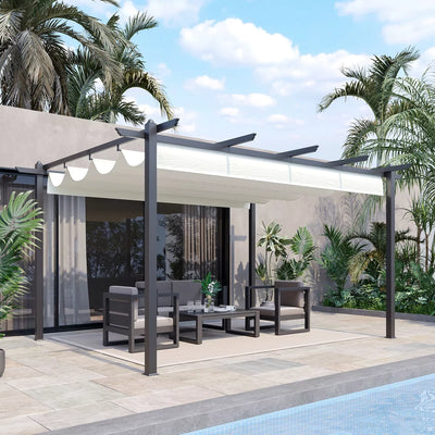 3m x 4m Metal Pergola With Retractable Roof - Cream White Outsunny